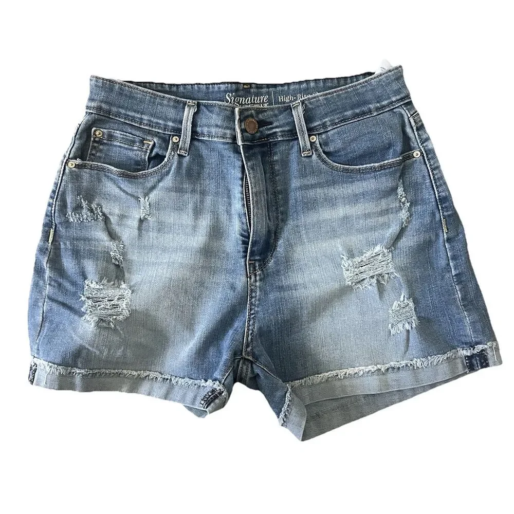 Lot of 3 Jean Shorts‎ Women Sz 8 Signature Levi Mid-Rise; Time & True-High Rise